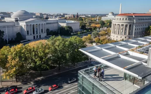Meeting taking place on the Newseum terrace overlooking Washington, DC's museums and more
